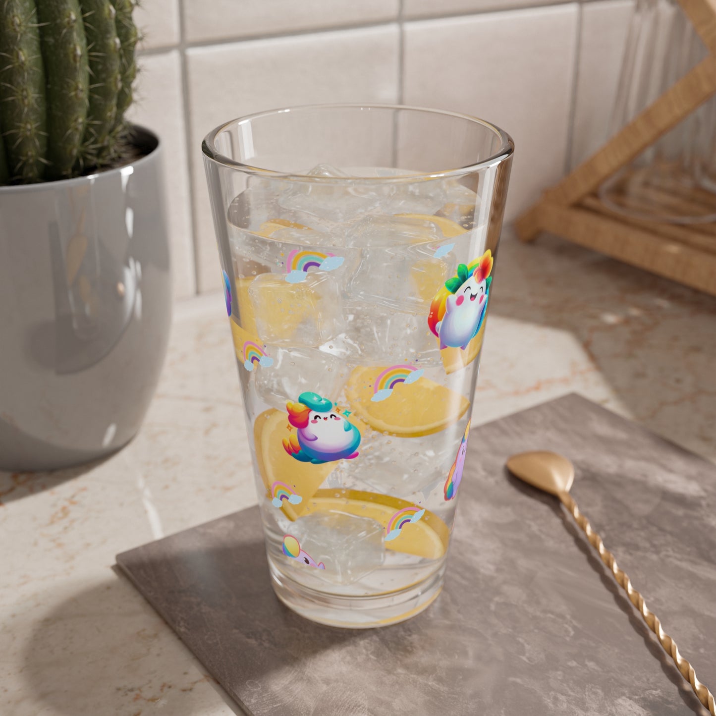 Rainbow Puffs Mixing Glass