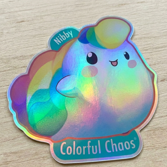 NIBBY™ Rainbow Puff Logo Holographic Sticker (5 cm)