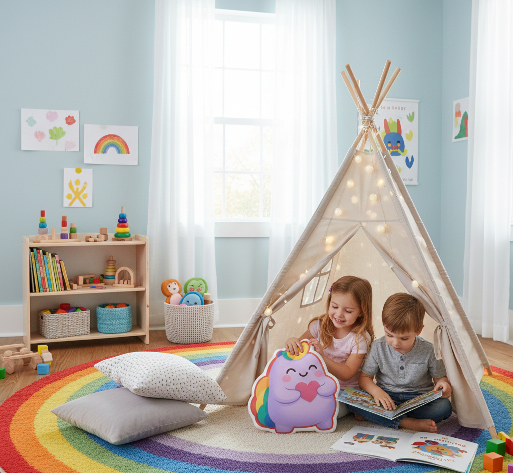 NIBBY™ "Heart Hug" Rainbow Puff Plush Pillow