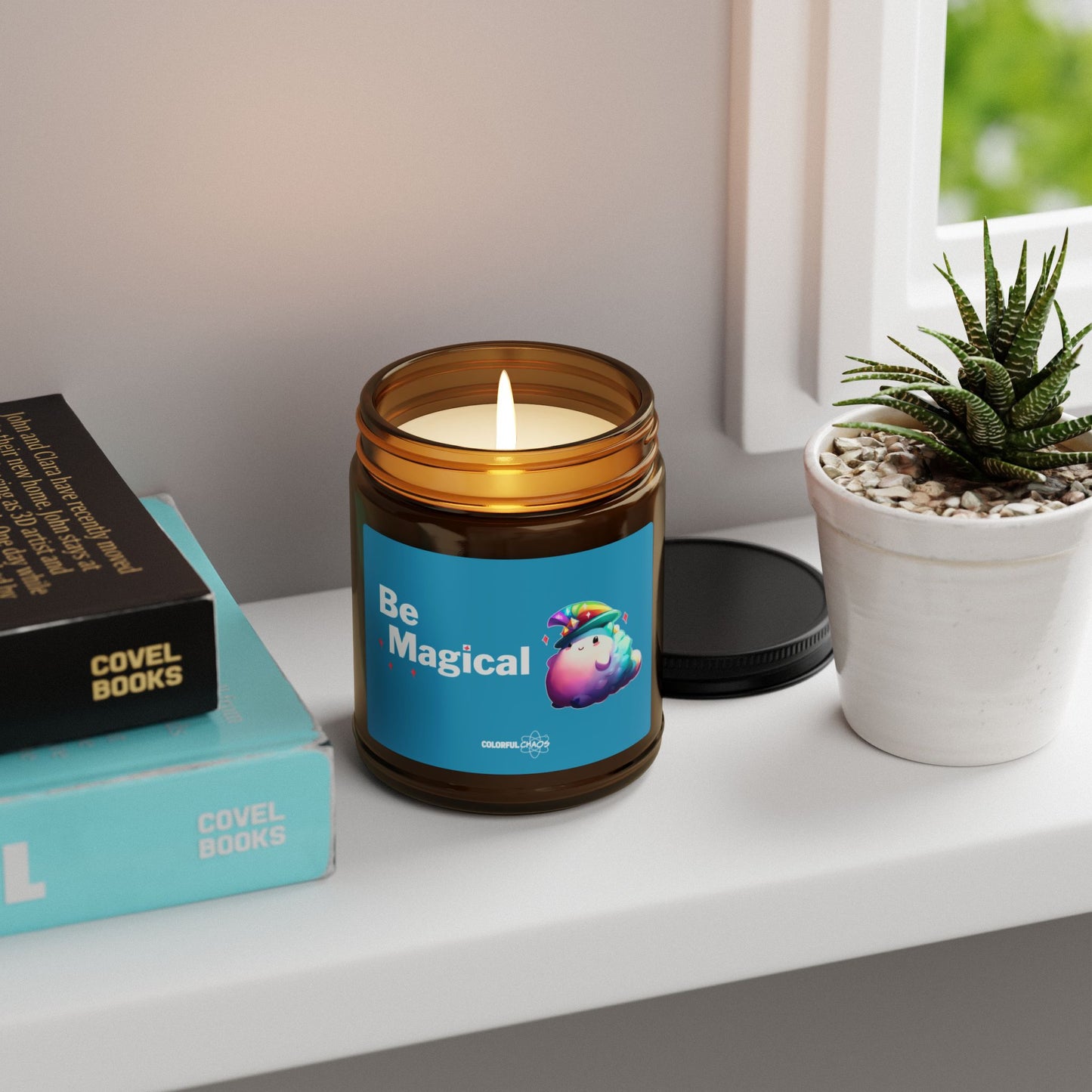 BEACO™ “Be Magical” Rainbow Puff Soy Candle – Scented Amber Jar