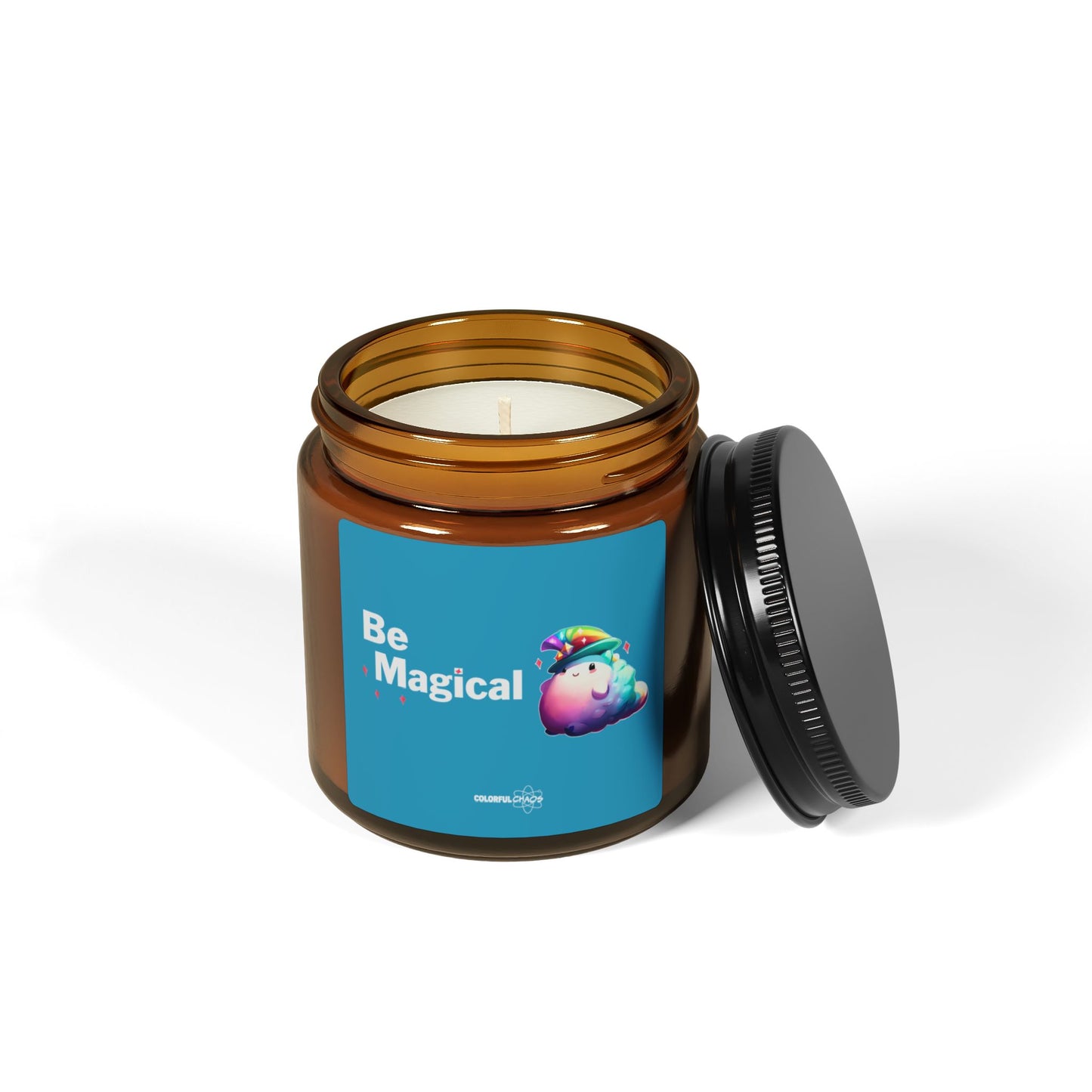BEACO™ “Be Magical” Rainbow Puff Soy Candle – Scented Amber Jar