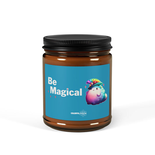 BEACO™ “Be Magical” Rainbow Puff Soy Candle – Scented Amber Jar