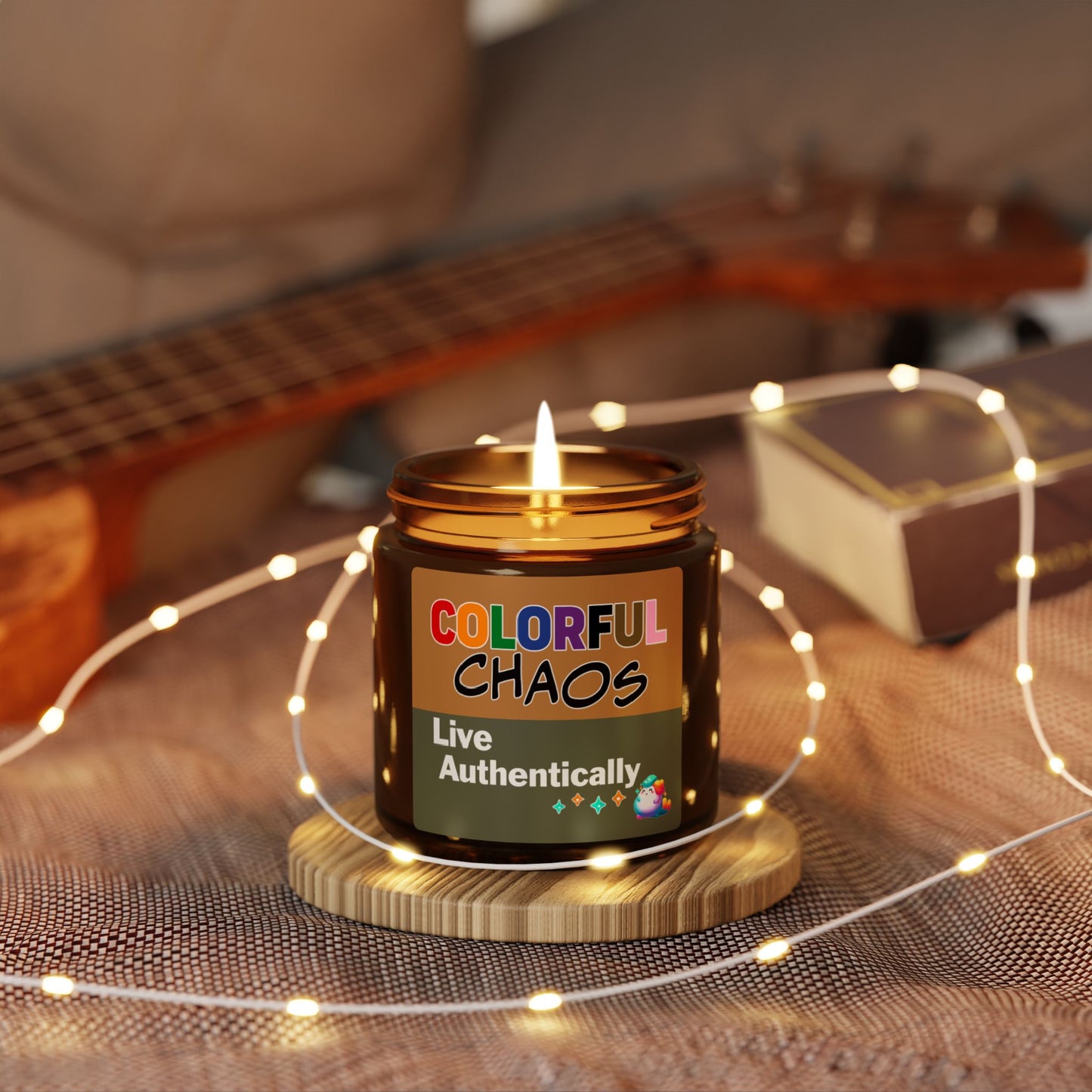 GLIMMA™ “Live Authentically” Colorful Chaos Scented Soy Candle – Amber Jar