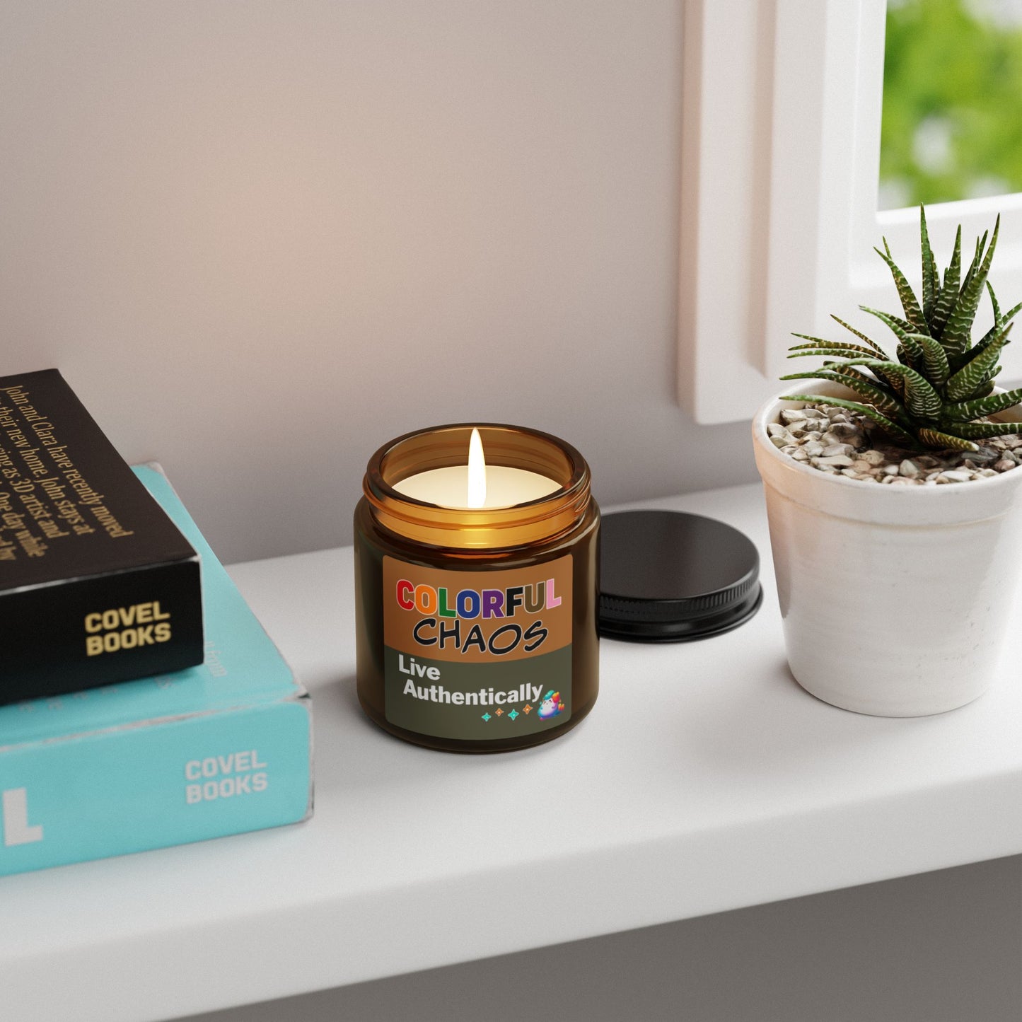 GLIMMA™ “Live Authentically” Colorful Chaos Scented Soy Candle – Amber Jar