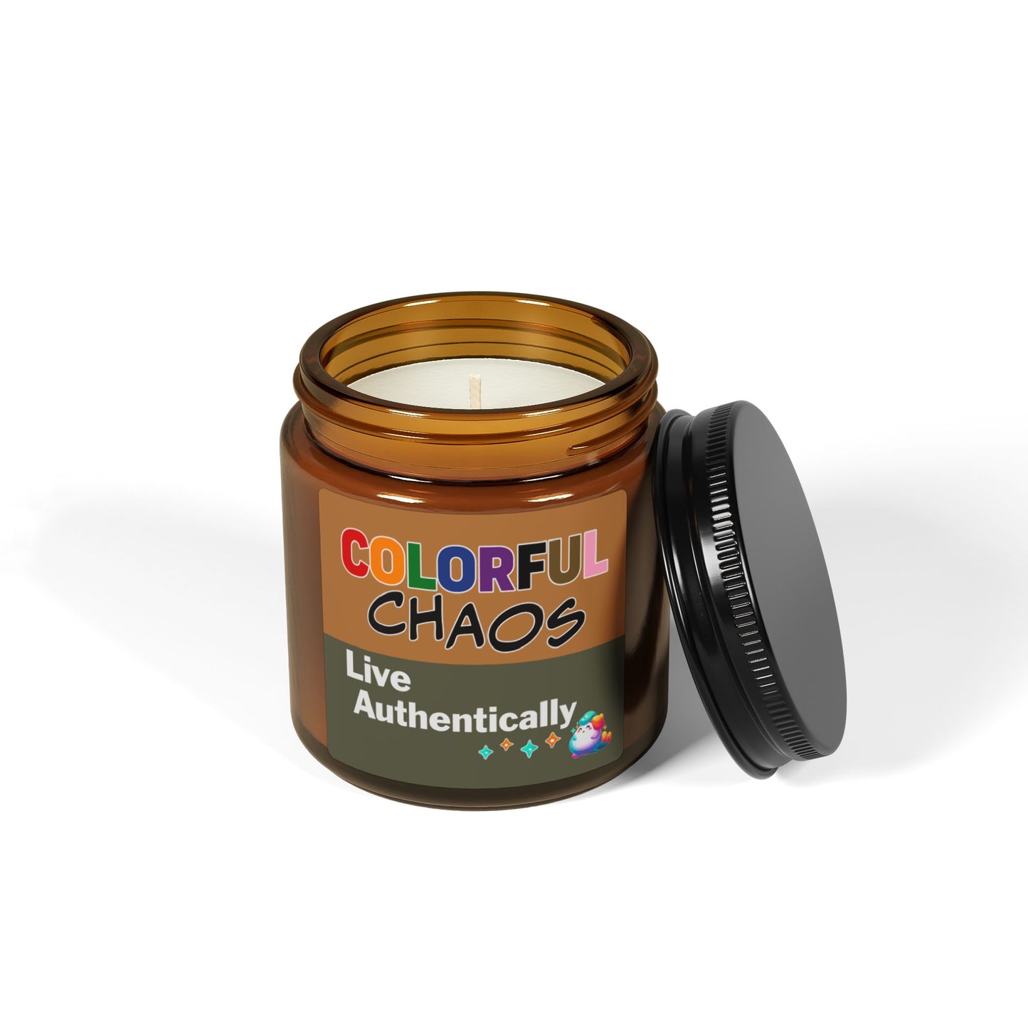GLIMMA™ “Live Authentically” Colorful Chaos Scented Soy Candle – Amber Jar