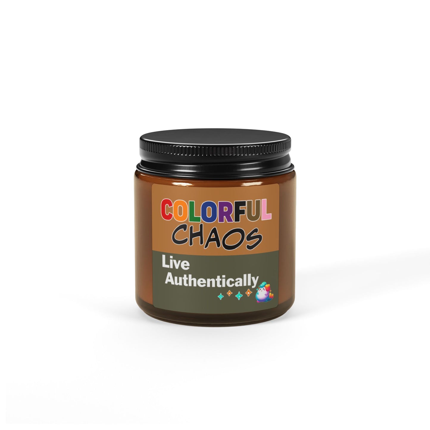GLIMMA™ “Live Authentically” Colorful Chaos Scented Soy Candle – Amber Jar