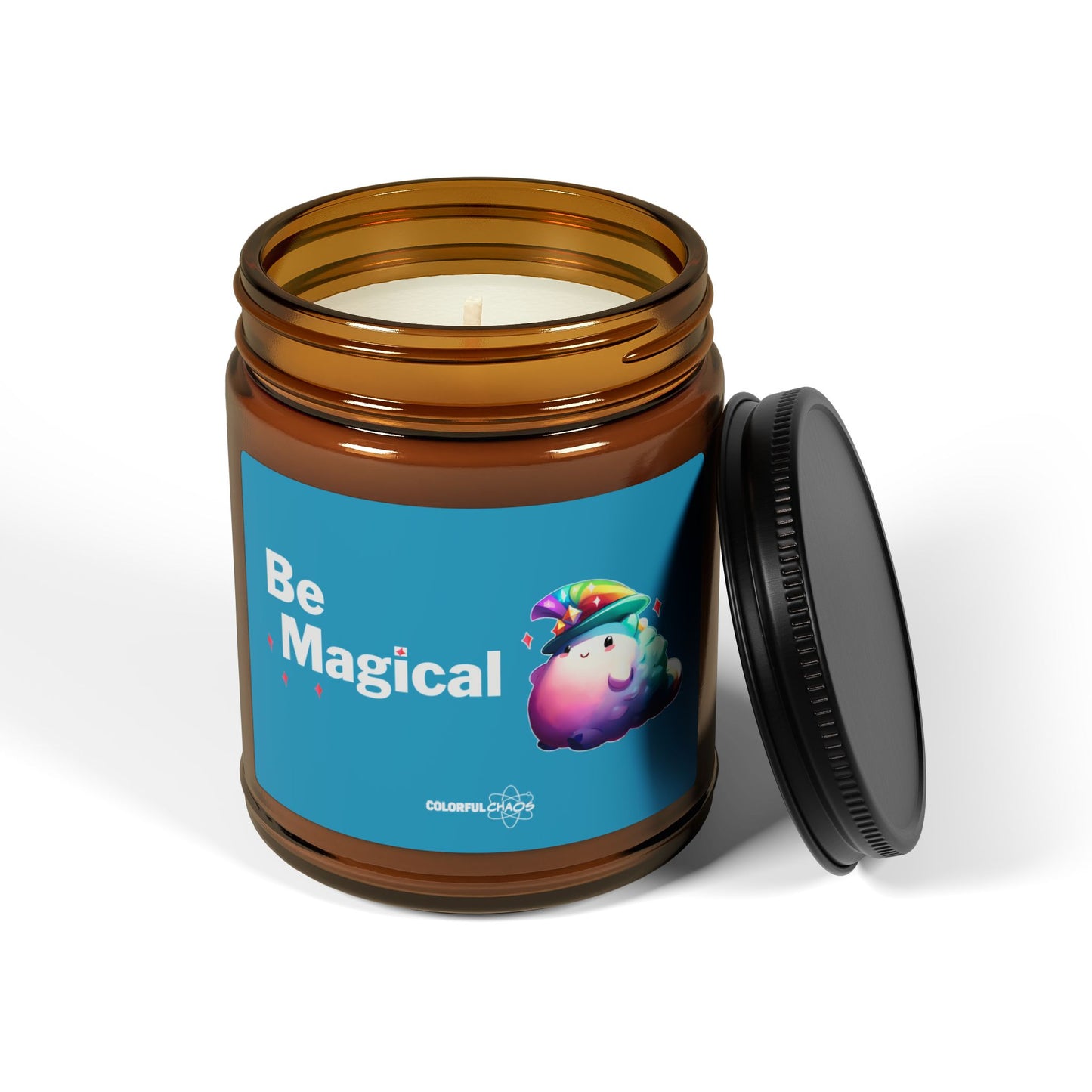 BEACO™ “Be Magical” Rainbow Puff Soy Candle – Scented Amber Jar