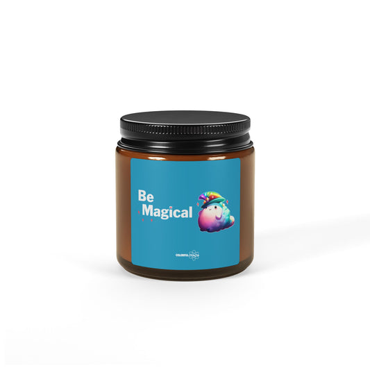 BEACO™ “Be Magical” Rainbow Puff Soy Candle – Scented Amber Jar