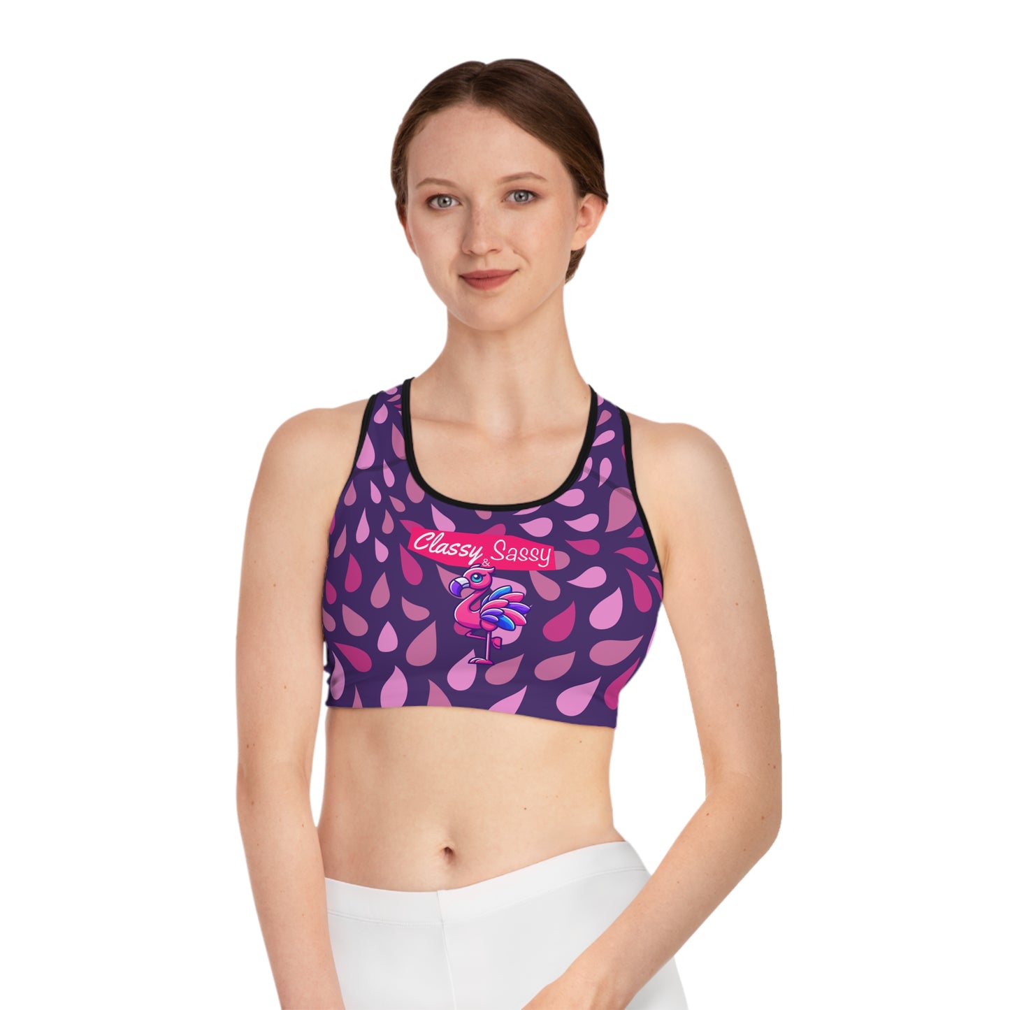 FRANNY™ “Classy & Sassy” Flamingo Sports Bra