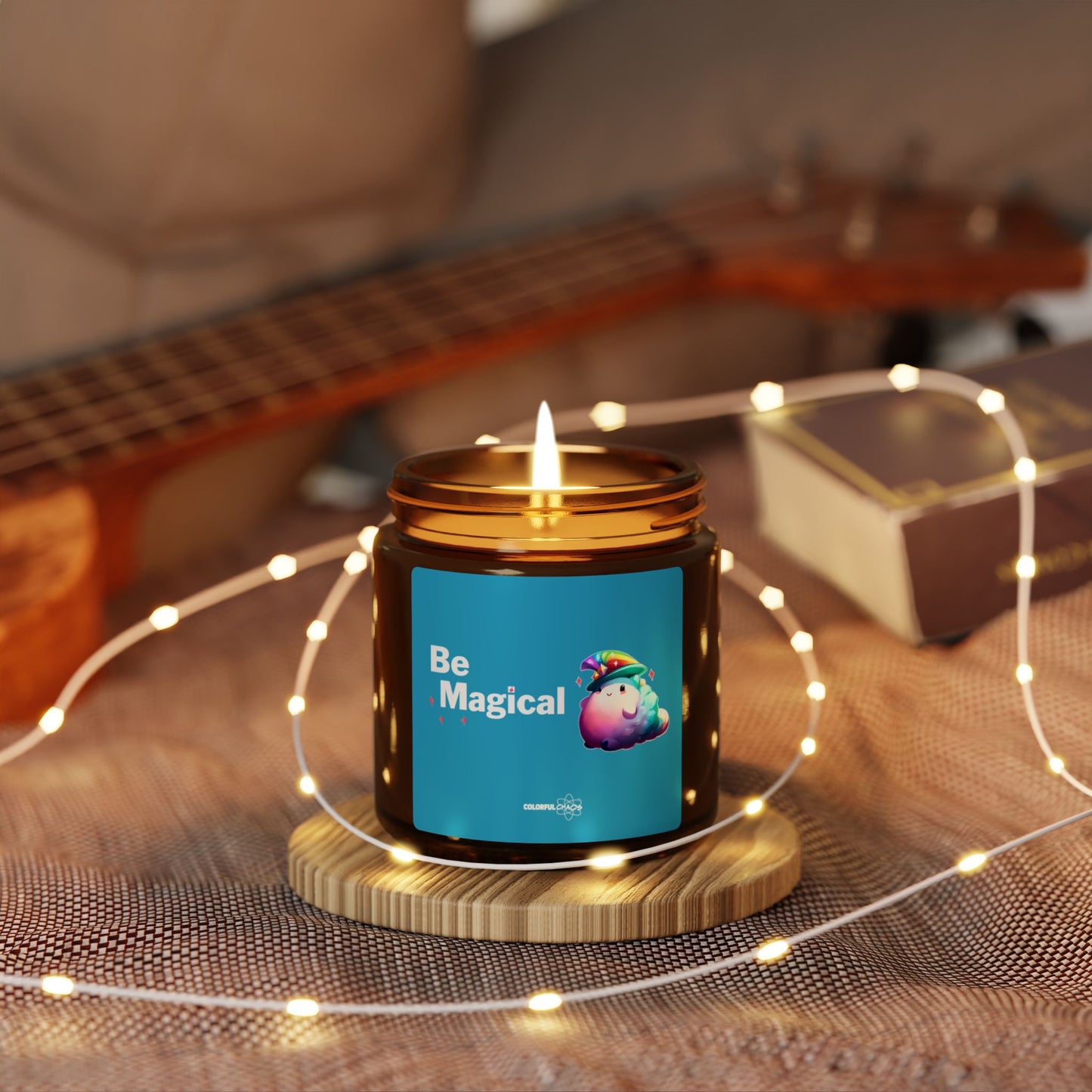 BEACO™ “Be Magical” Rainbow Puff Soy Candle – Scented Amber Jar