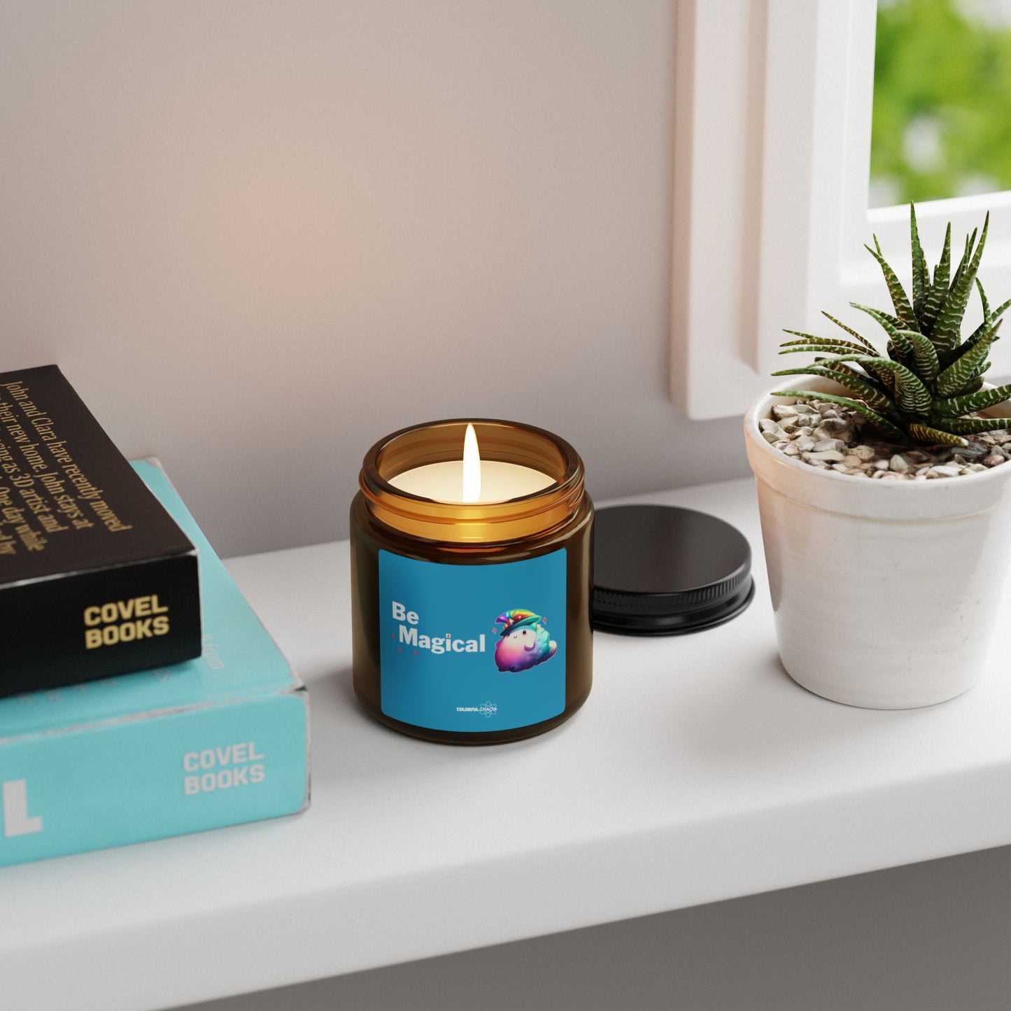 BEACO™ “Be Magical” Rainbow Puff Soy Candle – Scented Amber Jar