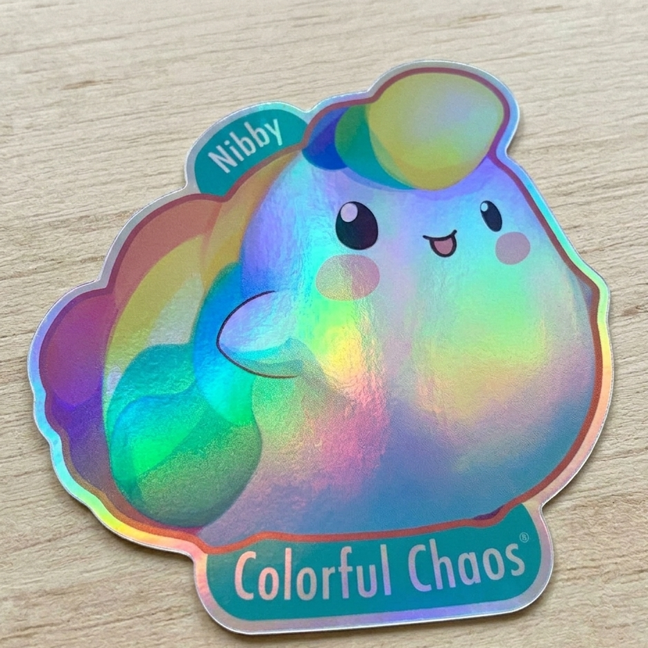 NIBBY™ Rainbow Puff Logo Holographic Sticker (5 cm)