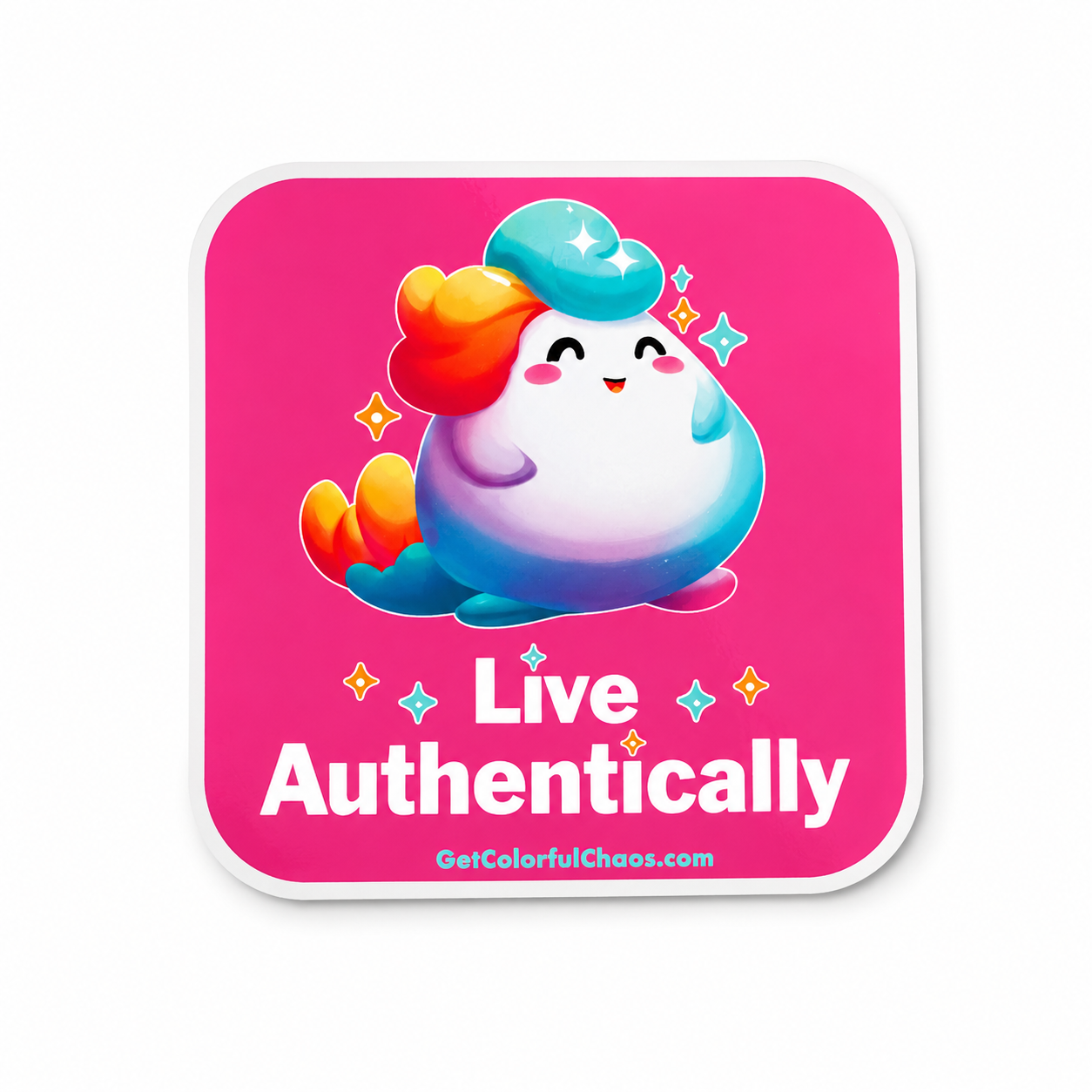 GLIMMA™ “Live Authentically” Rainbow Puff Sticker