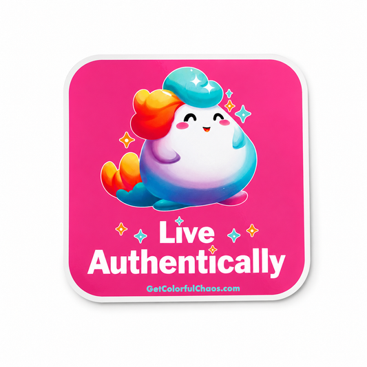 GLIMMA™ “Live Authentically” Rainbow Puff Sticker