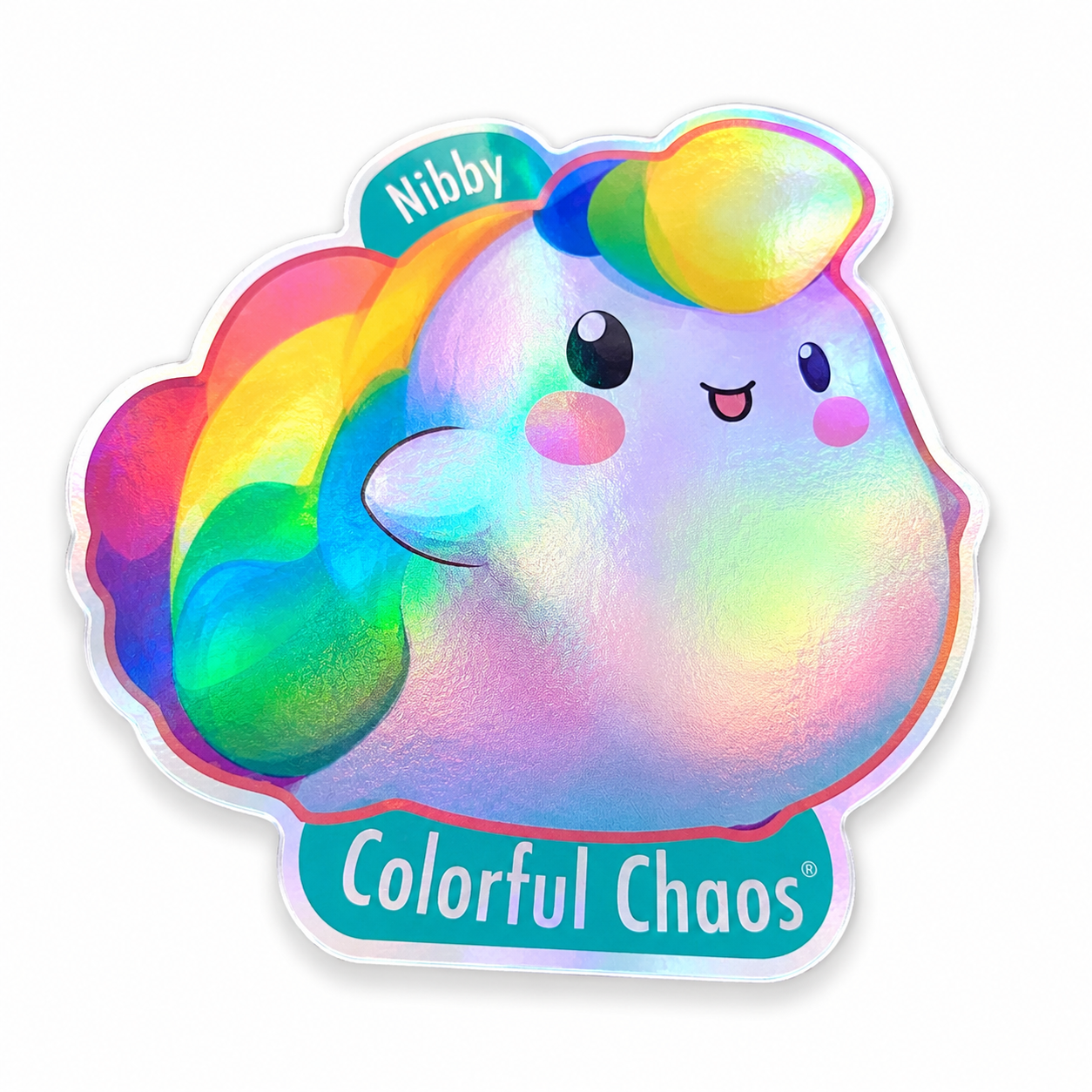 NIBBY™ Rainbow Puff Logo Holographic Sticker (5 cm)