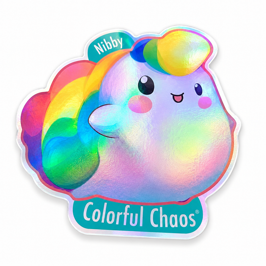 NIBBY™ Rainbow Puff Logo Holographic Sticker (5 cm)