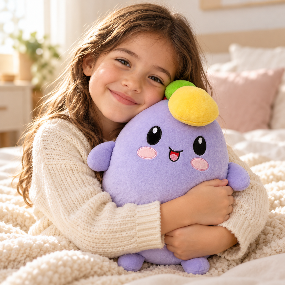 Creator JT hugging the 12 inch Nibby Big Squish with Chroma and Nibby Mini