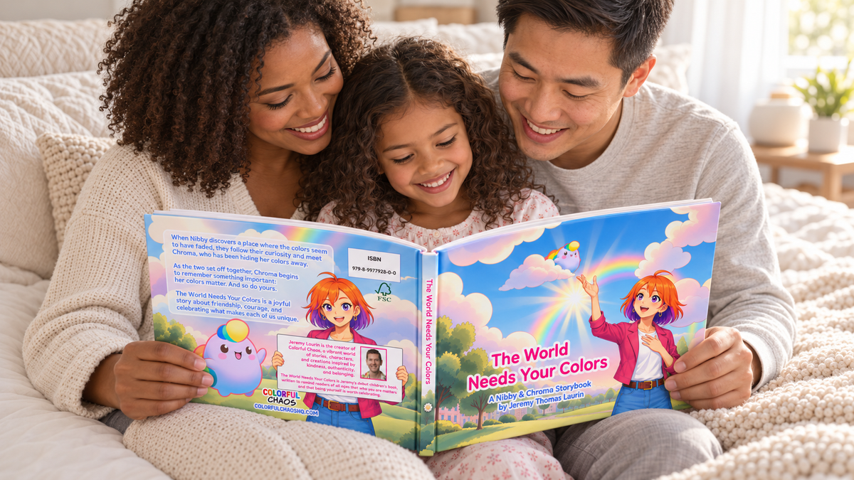 The World Needs Your Colors hardcover with Chroma and Nibby plushies