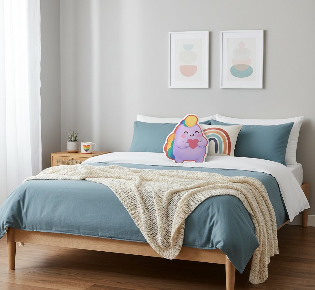 NIBBY™ "Heart Hug" Rainbow Puff Plush Pillow