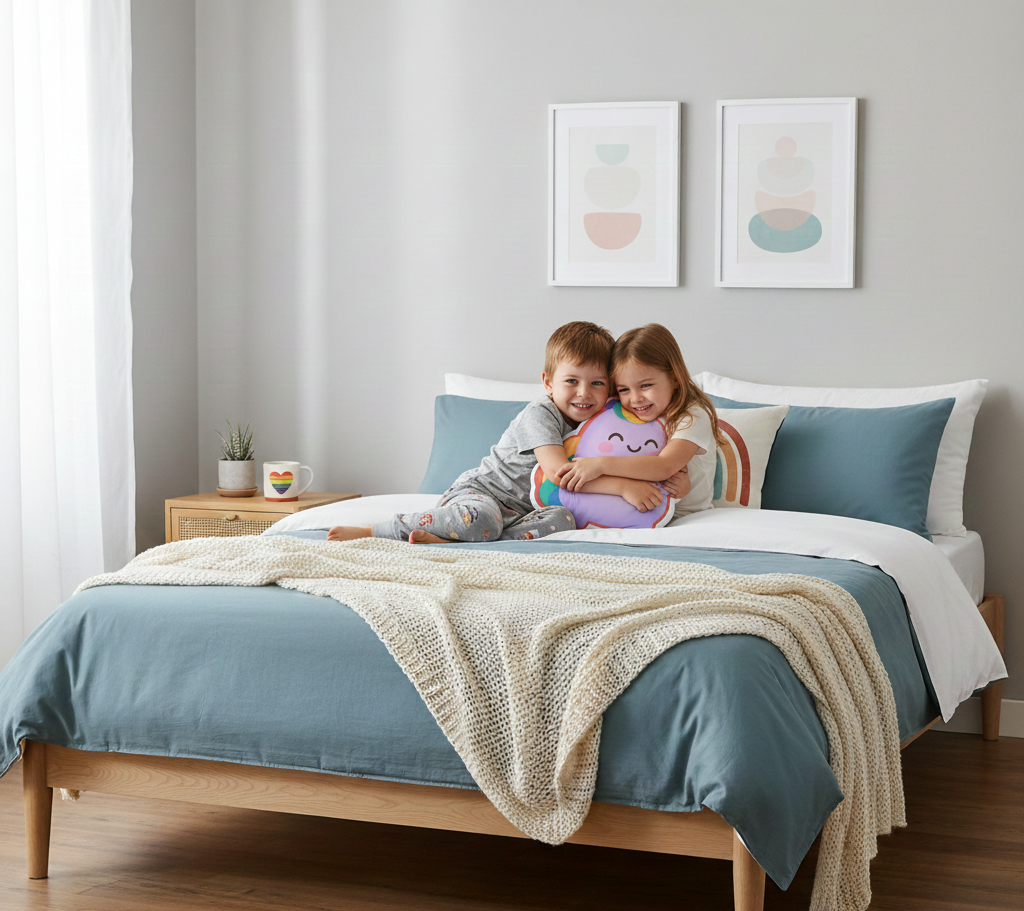 NIBBY™ "Heart Hug" Rainbow Puff Plush Pillow