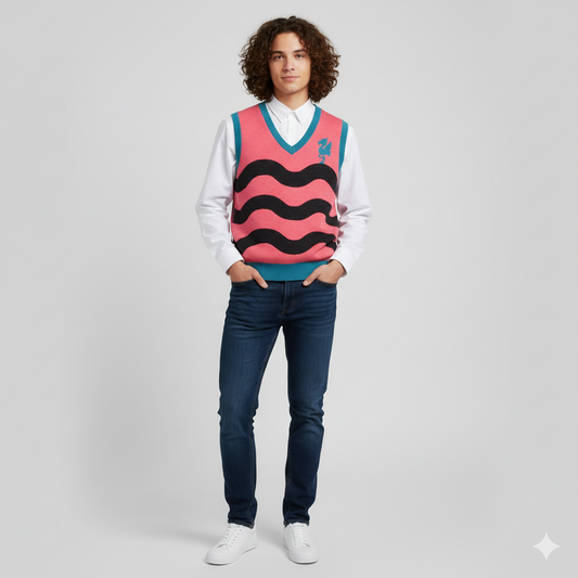 FRANNY™ Flamingo Outline Knit V-Neck Vest