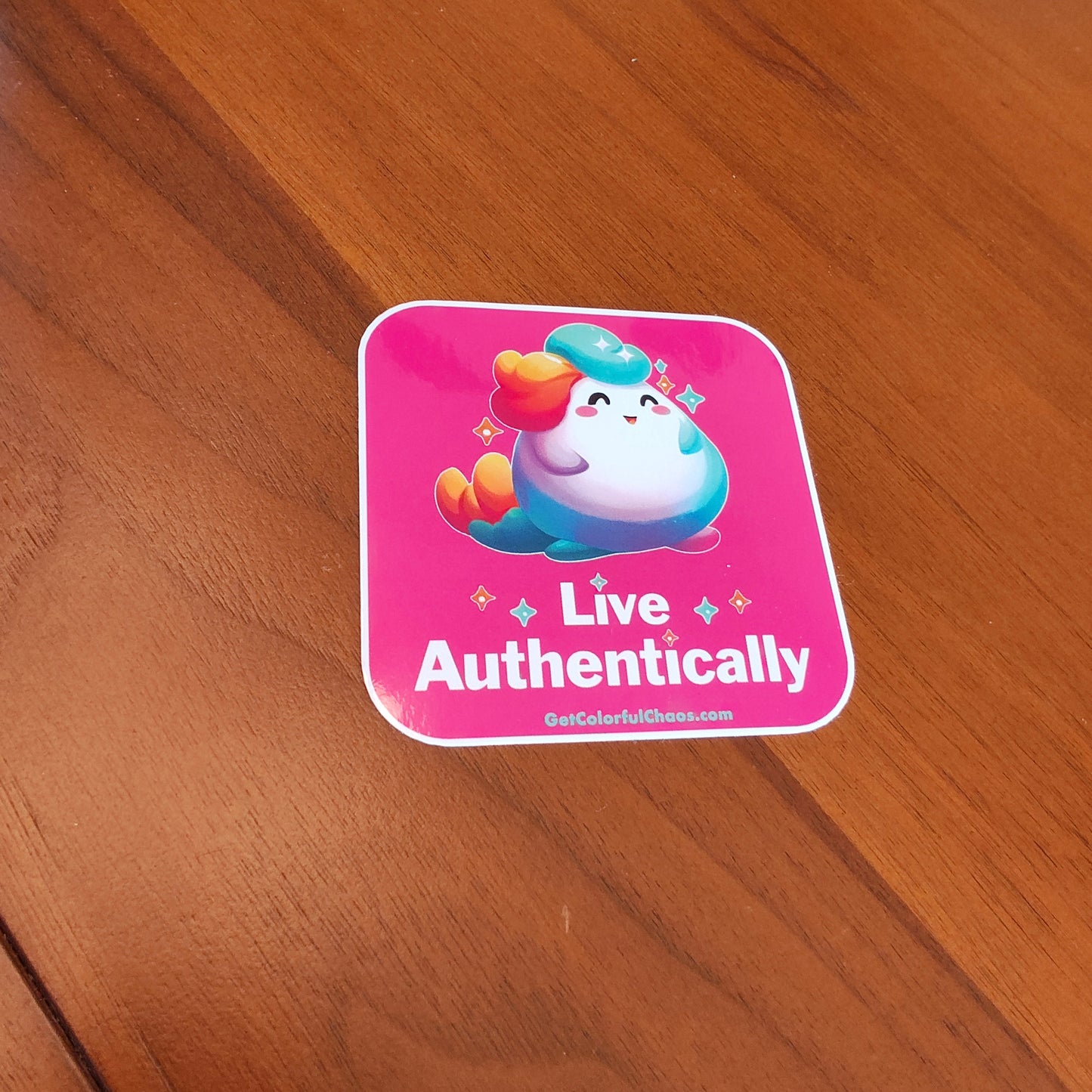 GLIMMA™ “Live Authentically” Rainbow Puff Sticker