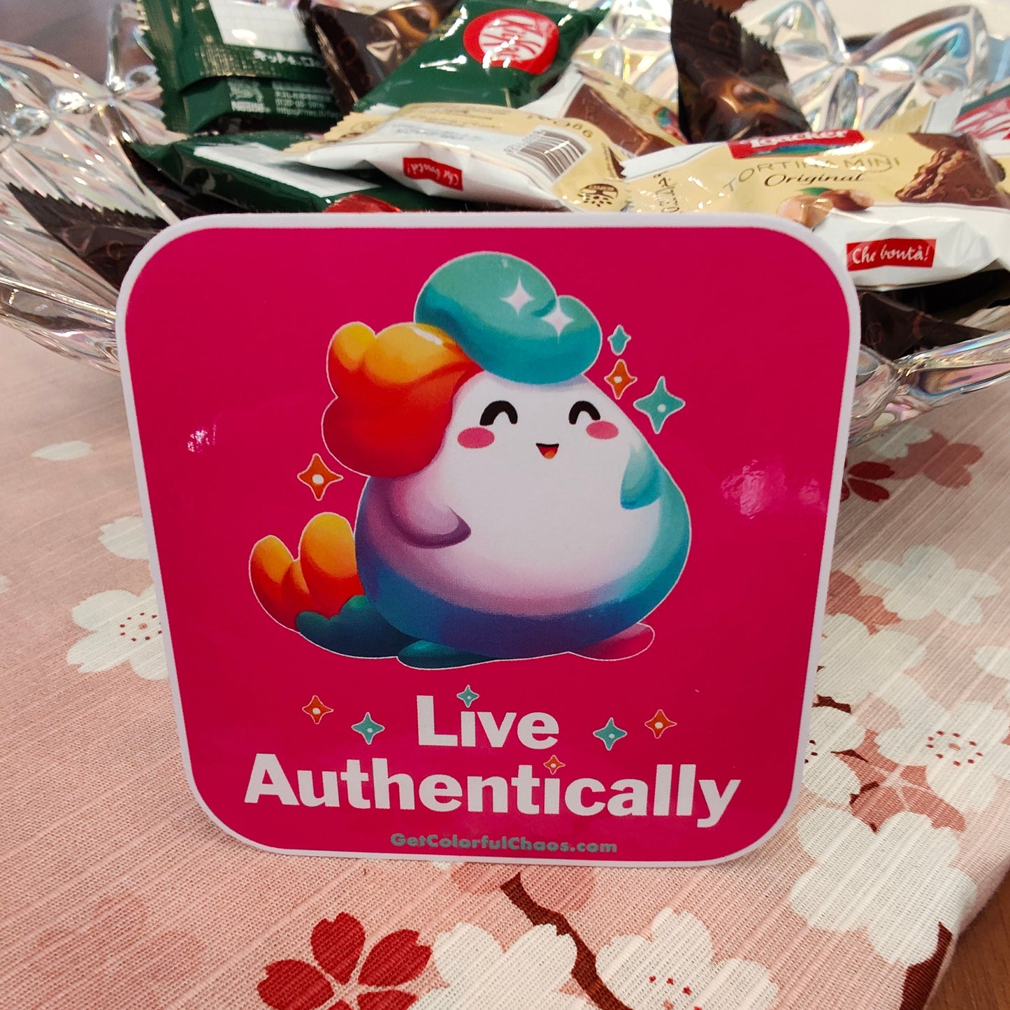 GLIMMA™ “Live Authentically” Rainbow Puff Sticker