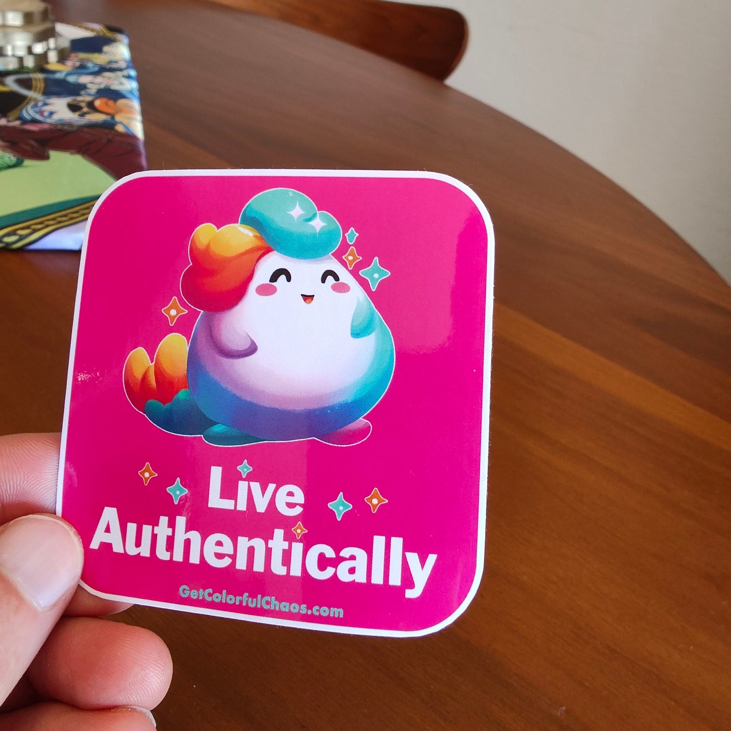 GLIMMA™ “Live Authentically” Rainbow Puff Sticker