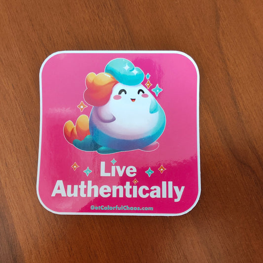 GLIMMA™ “Live Authentically” Rainbow Puff Sticker