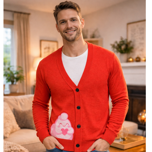 NIBBY™ "Heart" Rainbow Puff Ruby Knitted Cardigan