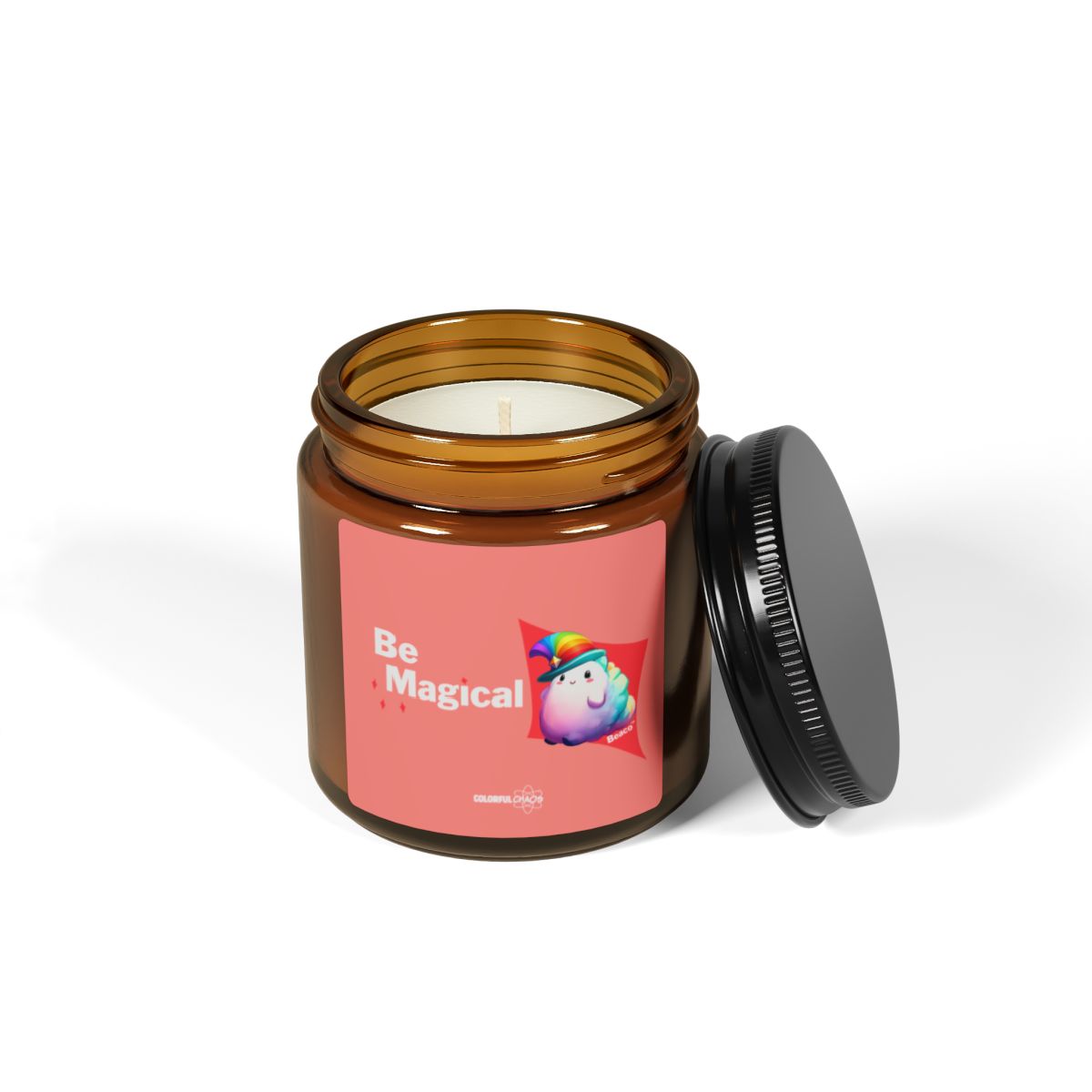 BEACO™ “Be Magical” Rainbow Puff Soy Candle – Scented Amber Jar