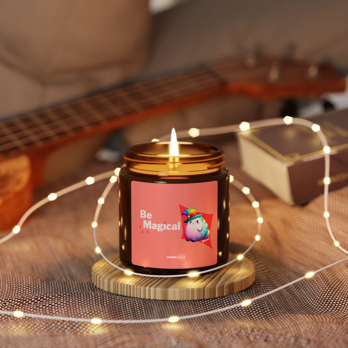 BEACO™ “Be Magical” Rainbow Puff Soy Candle – Scented Amber Jar