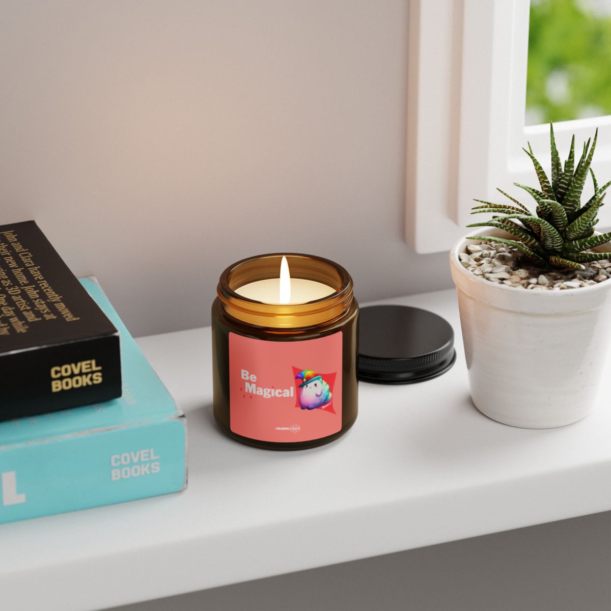 BEACO™ “Be Magical” Rainbow Puff Soy Candle – Scented Amber Jar