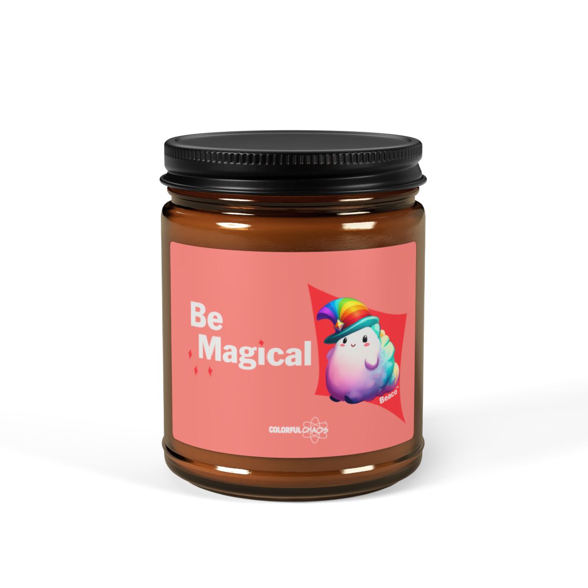 BEACO™ “Be Magical” Rainbow Puff Soy Candle – Scented Amber Jar