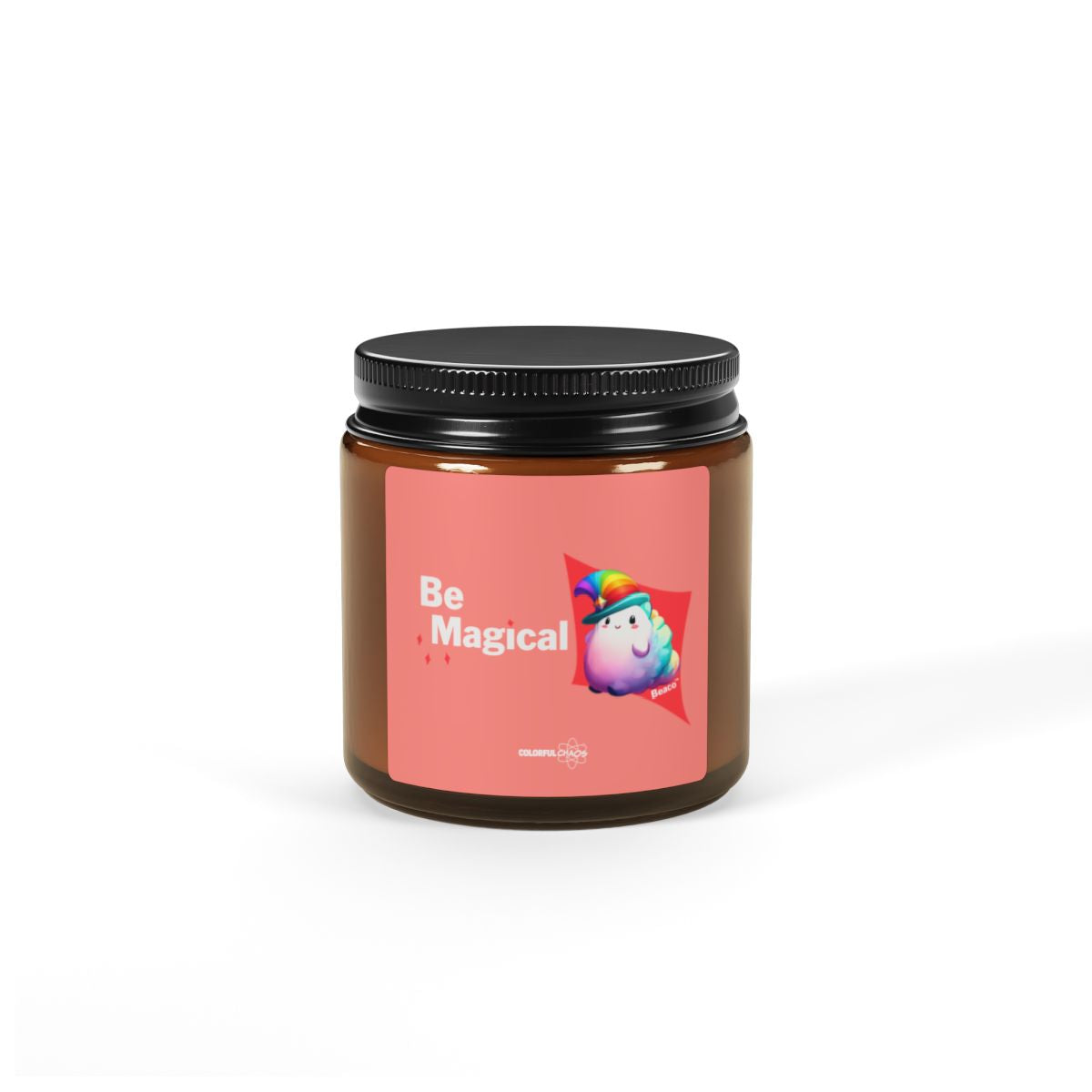 BEACO™ “Be Magical” Rainbow Puff Soy Candle – Scented Amber Jar