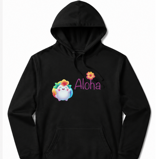 OSPHY™ "Aloha" Blue Text Rainbow Puff Premium Eco Hoodie for Kids (Ages 6–12)
